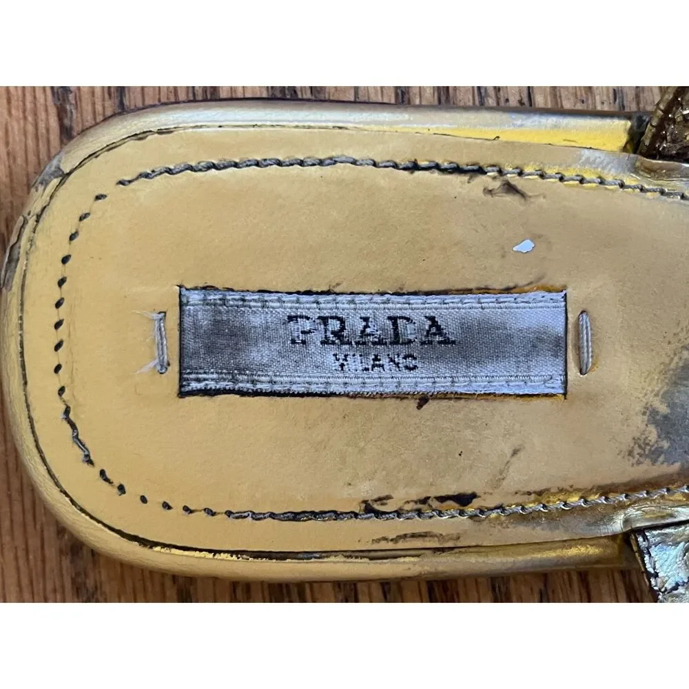 PRADA Milano Gold Strap Flat Sandals Shoes  Women's Size EU 38 US 7.5